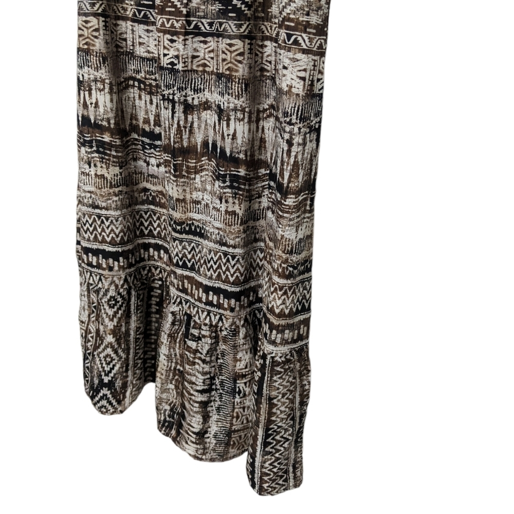 Blair Boho Tribal Print Midi Dress Peasant Top Ruffle Skirt Neutral Medium - Picture 6 of 6